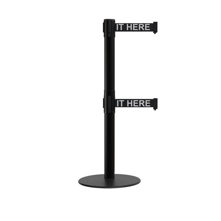 Montour Line Stanchion Dual Belt Barrier Flat Base Black Post 13ft. Wait.Belt S400D-BK-PLEAWBW-130